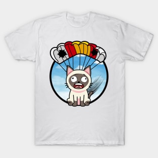 Silly siamese cat has a broken parachute T-Shirt